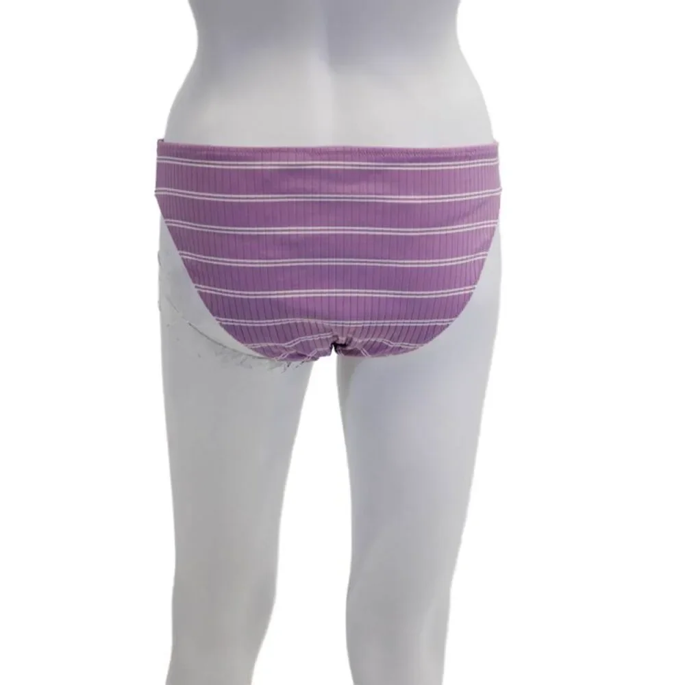 Madewell Womens Full Coverage Ribbed Knit Striped Bikini Bottoms Purple Small